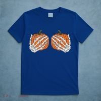 Pumpkin Boobies Skeleton Hands Funnys Funny Halloween Funny T-Shirt thumb 5