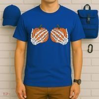 Pumpkin Boobies Skeleton Hands Funnys Funny Halloween Funny T-Shirt thumb 6