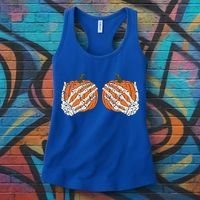Pumpkin Boobies Skeleton Hands Funnys Funny Halloween Funny Women's Tank Top thumb 3