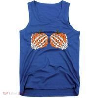 Pumpkin Boobies Skeleton Hands Funnys Funny Halloween Funny Tank Top thumb 0