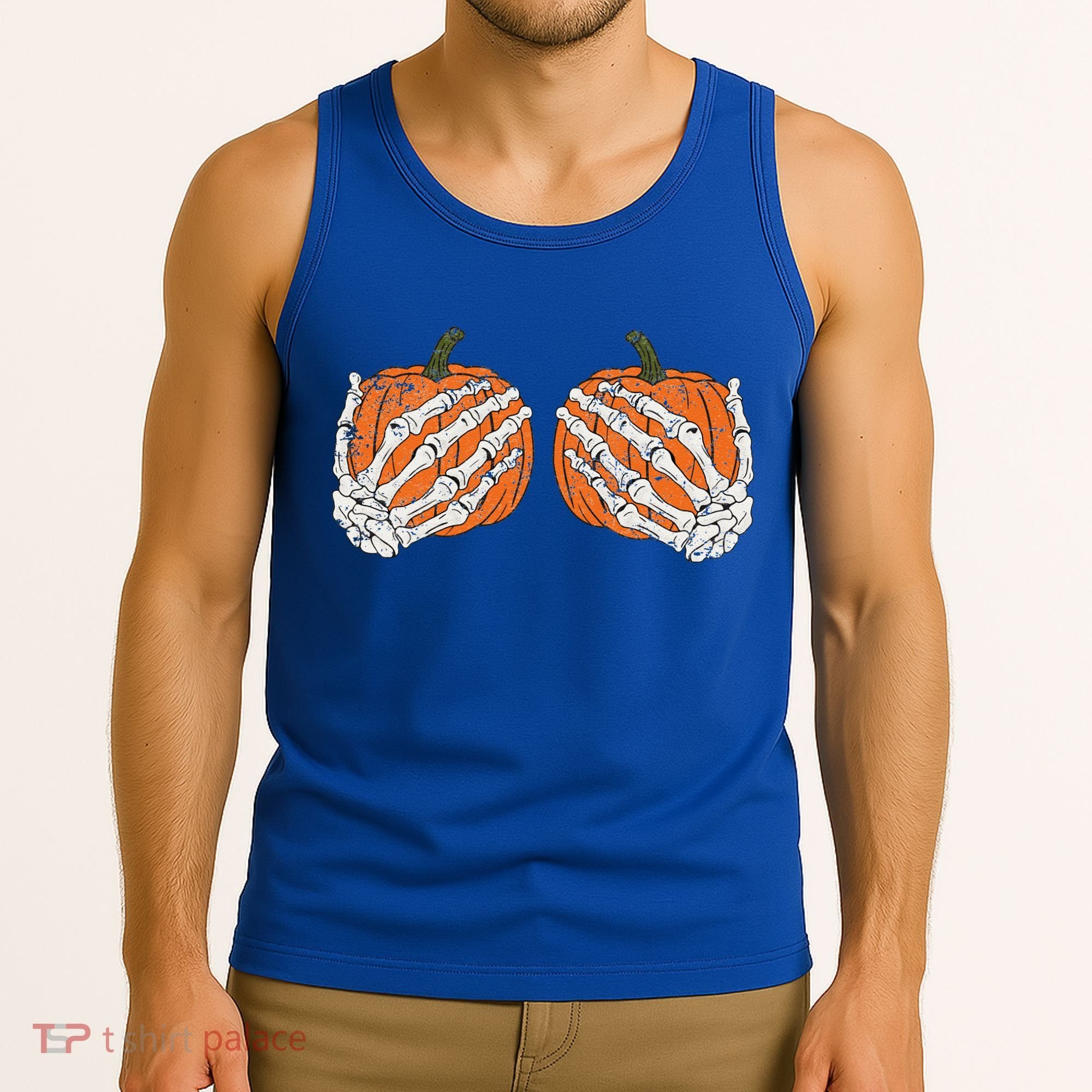 Pumpkin Boobies Skeleton Hands Funnys Funny Halloween Funny Tank Top