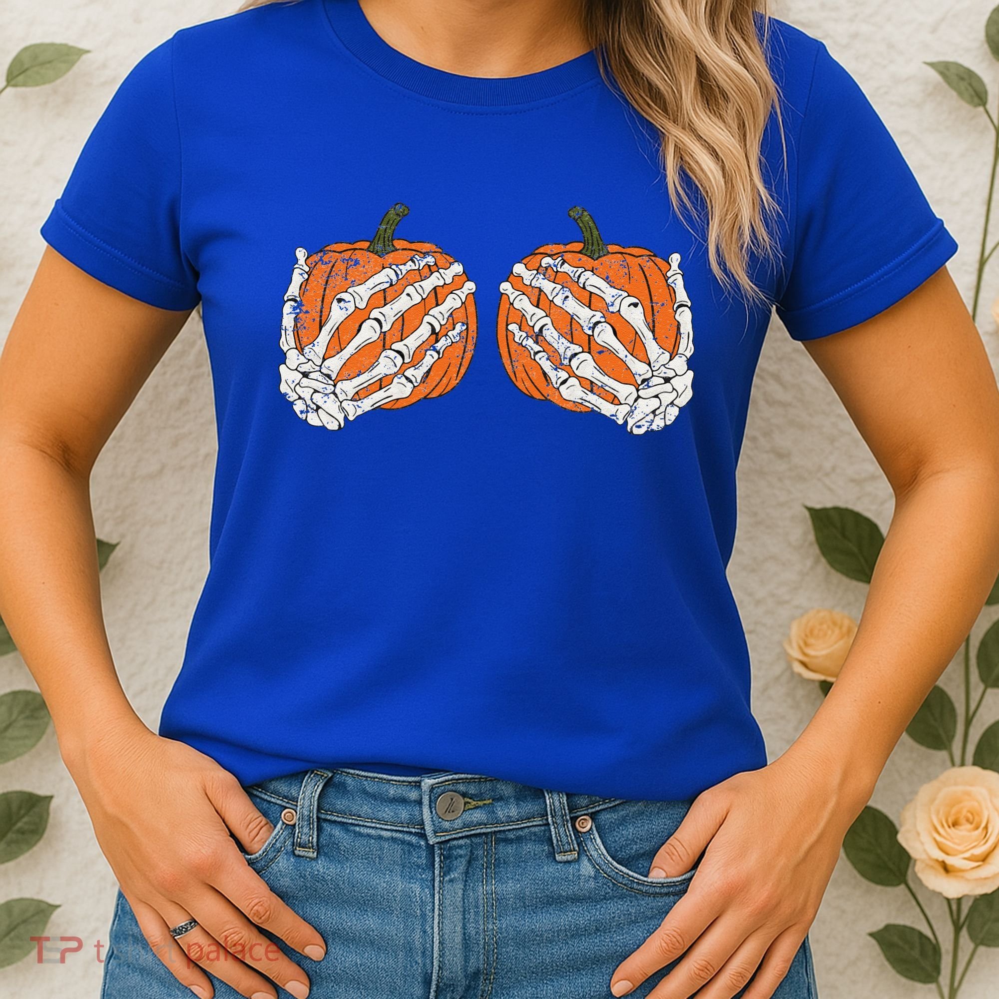 Pumpkin Boobies Skeleton Hands Funnys Funny Halloween Funny Women's T-Shirt