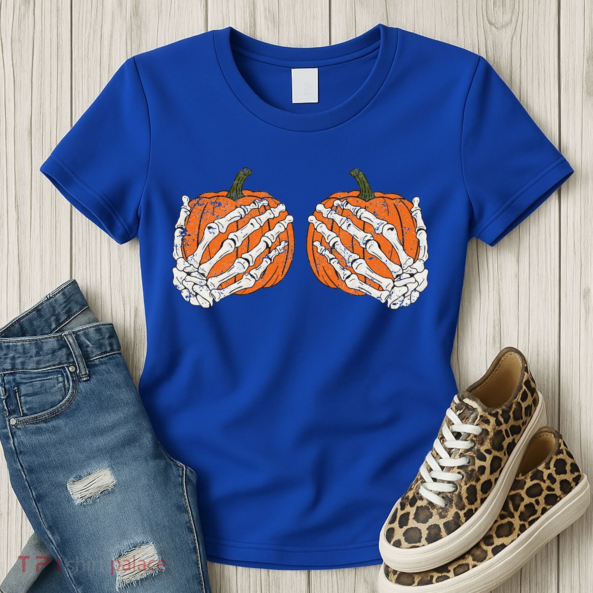 Pumpkin Boobies Skeleton Hands Funnys Funny Halloween Funny Women's T-Shirt