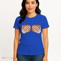 Pumpkin Boobies Skeleton Hands Funnys Funny Halloween Funny Women's T-Shirt thumb 4