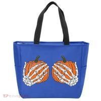 Pumpkin Boobies Skeleton Hands Funnys Funny Halloween Funny Tote Bag thumb 0