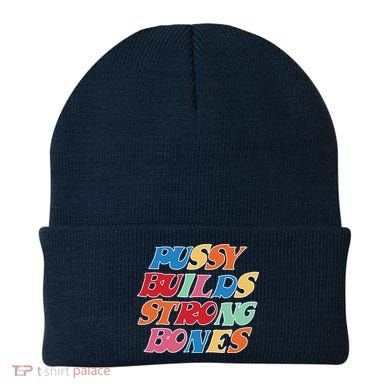 Pussy Builds Strong Bones Retro Colorful Logo Beanie