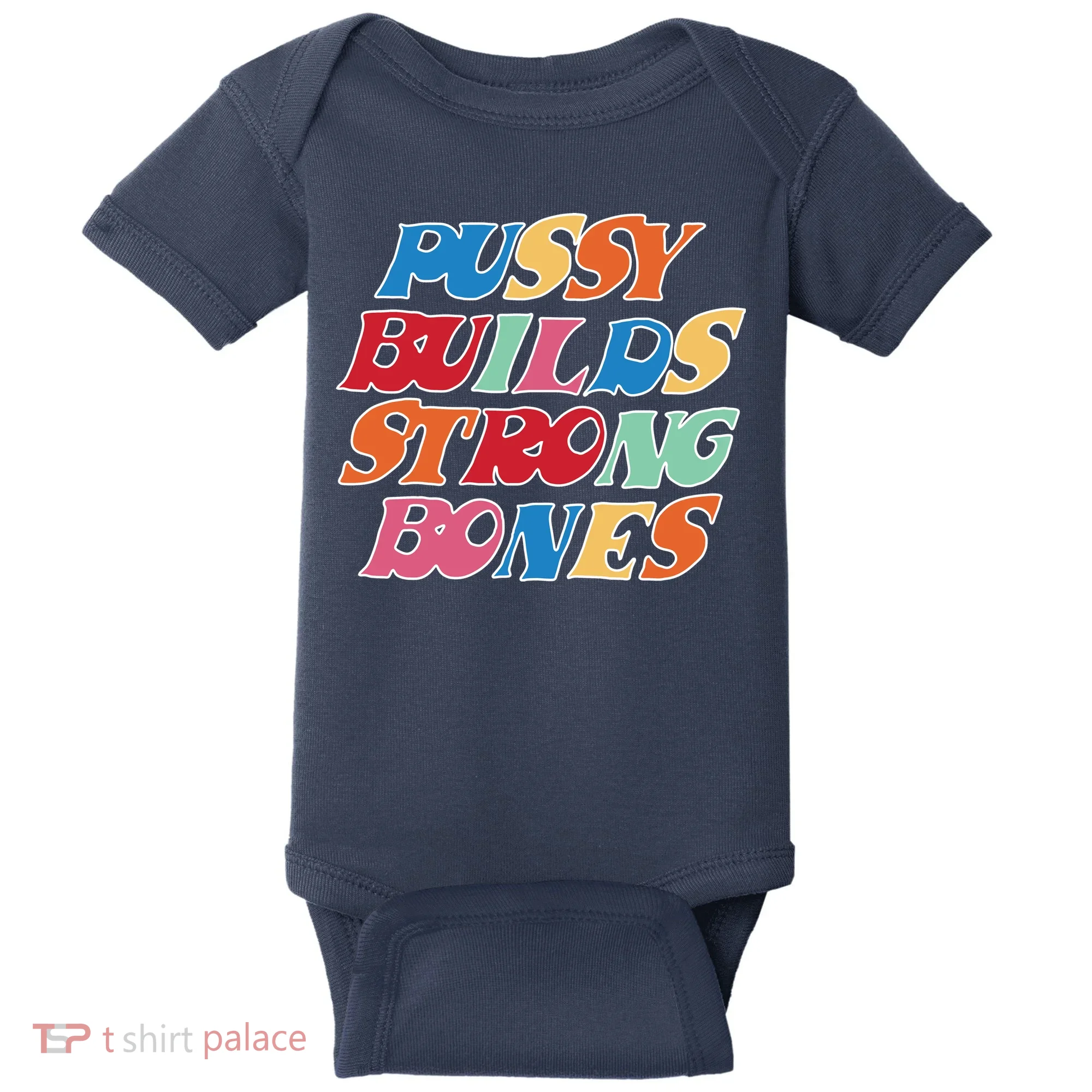 Pussy Builds Strong Bones Retro Colorful Logo Baby Bodysuit