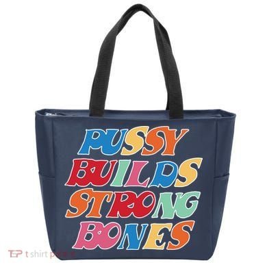 Pussy Builds Strong Bones Retro Colorful Logo Tote Bag