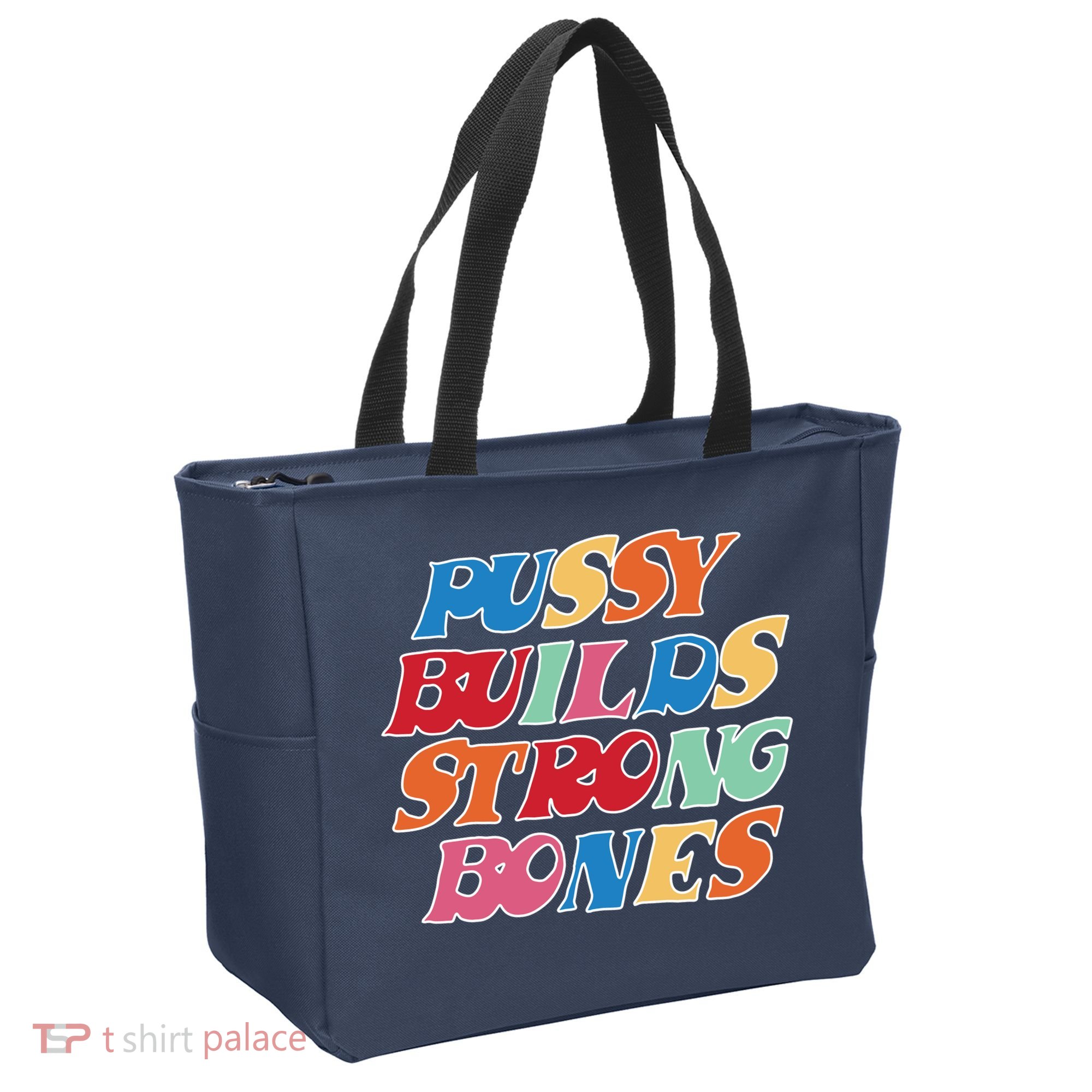 Pussy Builds Strong Bones Retro Colorful Logo Tote Bag