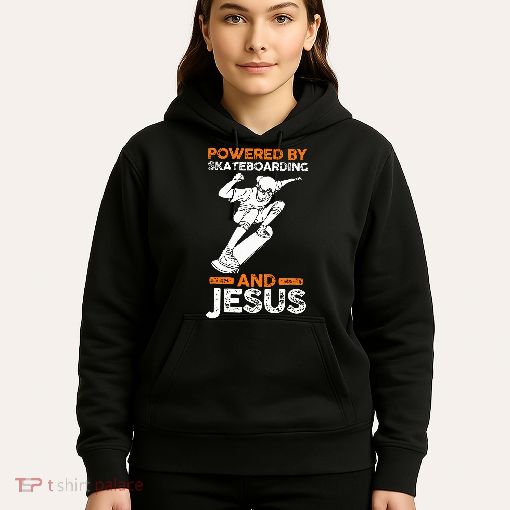 Powered by skateboarding and jesus Hoodie