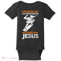 Powered by skateboarding and jesus Baby Bodysuit thumb 0