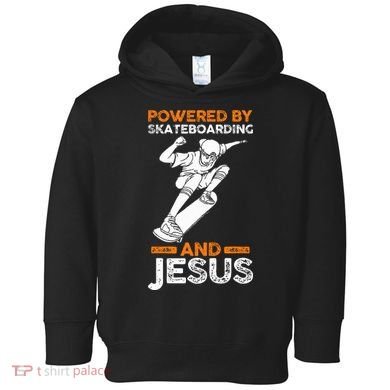Powered by skateboarding and jesus Toddler Hoodie