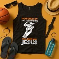 Powered by skateboarding and jesus Tank Top thumb 4