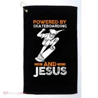 Powered by skateboarding and jesus Golf Towel thumb 0