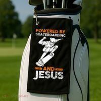 Powered by skateboarding and jesus Golf Towel thumb 2