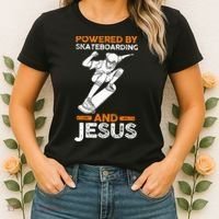 Powered by skateboarding and jesus Women's T-Shirt thumb 2