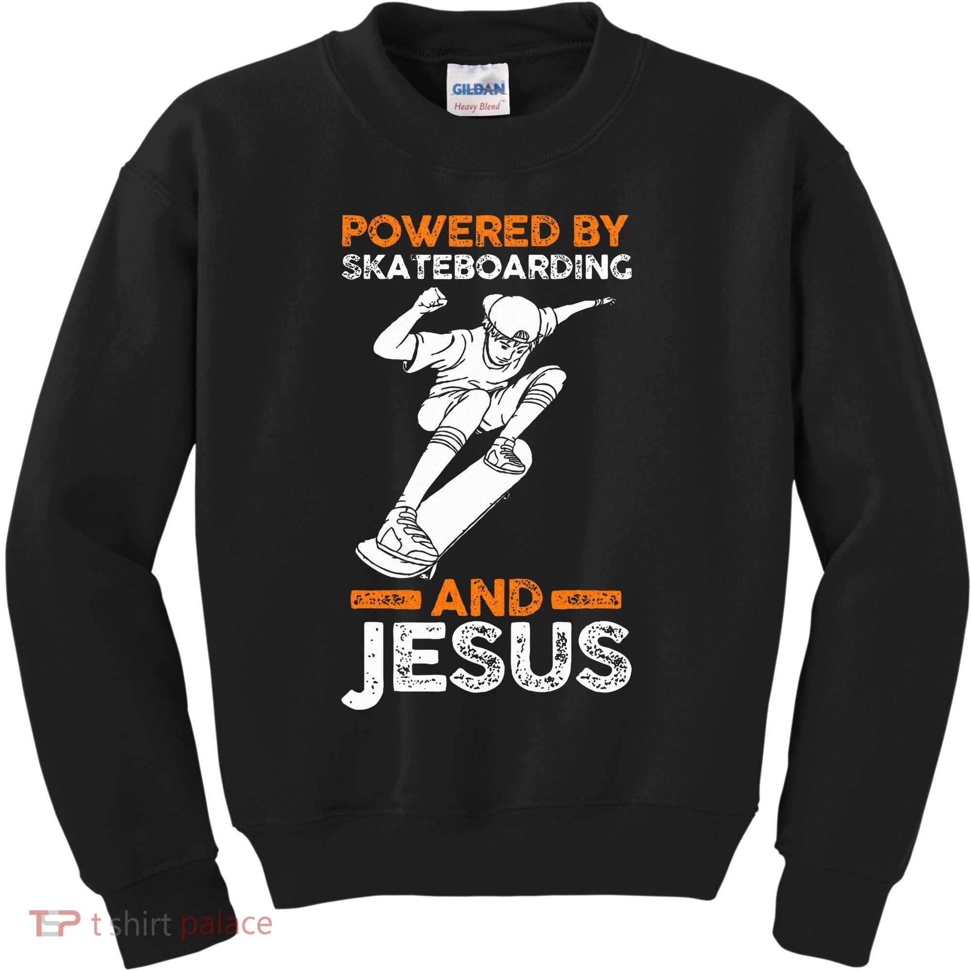 Powered by skateboarding and jesus Kids Sweatshirt