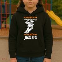 Powered by skateboarding and jesus Kids Hoodie thumb 3