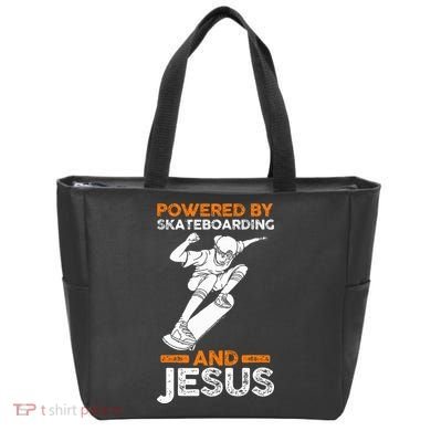 Powered by skateboarding and jesus Tote Bag