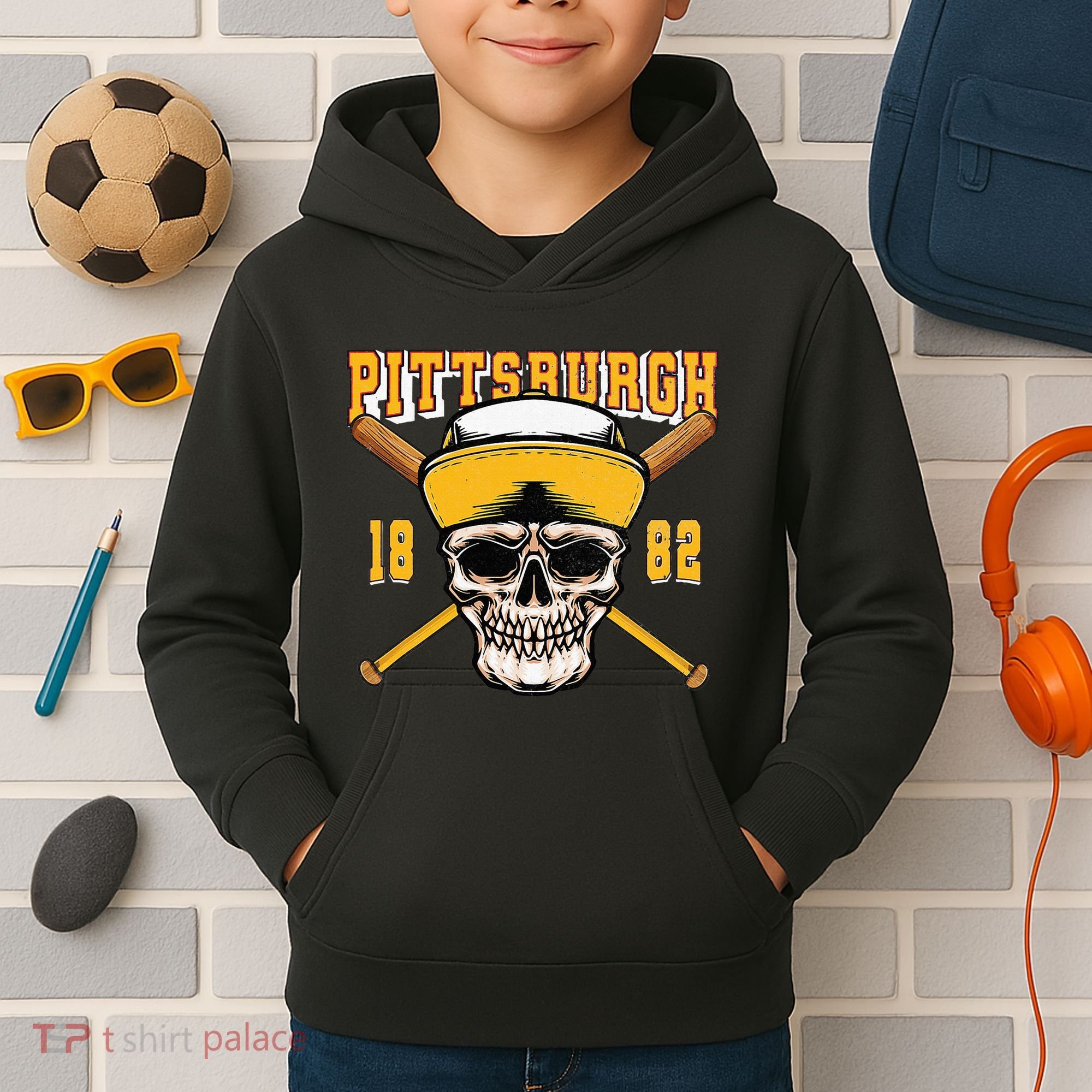 Pittsburgh Baseball Skyline Pennsylvania Player Coach Fan Kids Hoodie
