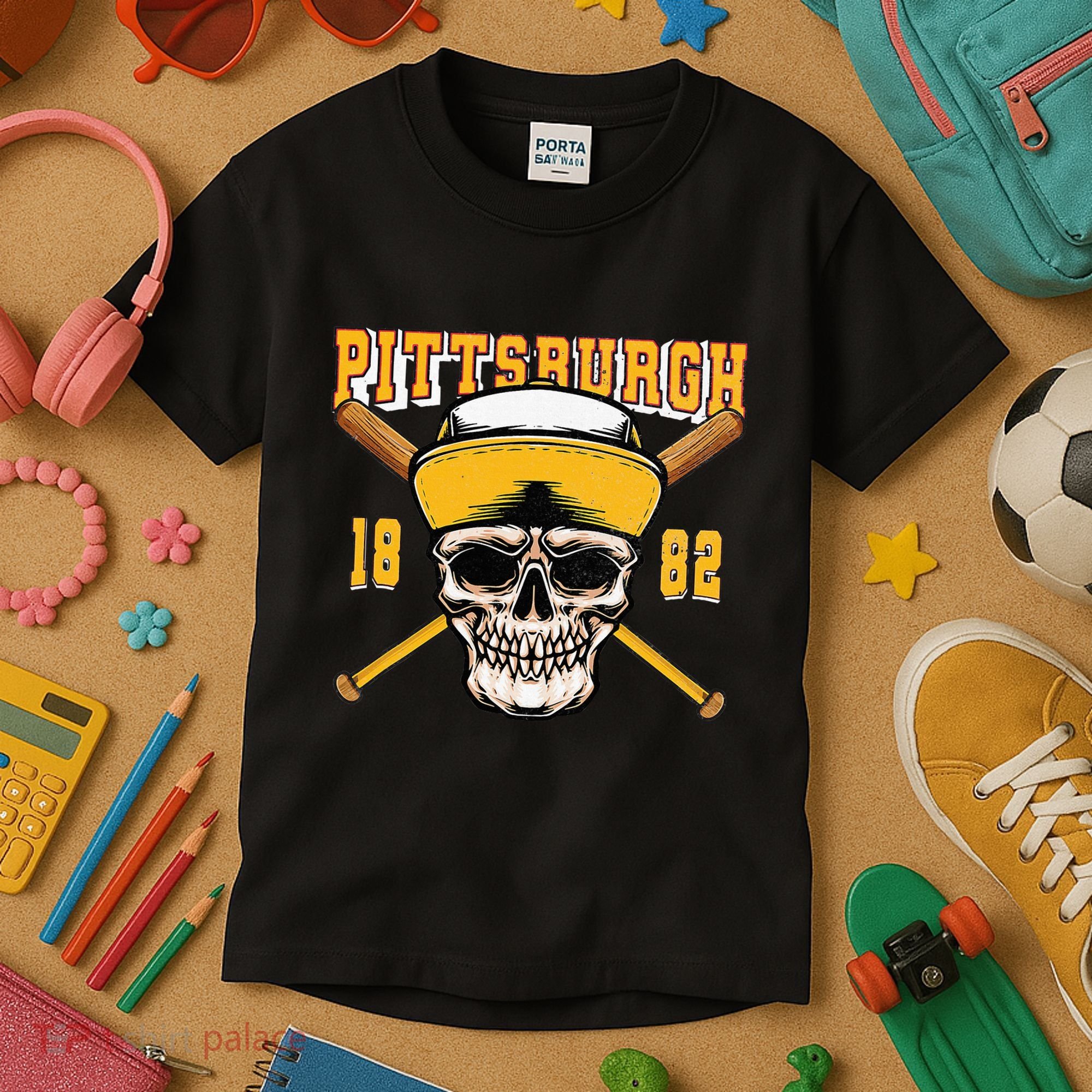 Pittsburgh Baseball Skyline Pennsylvania Player Coach Fan Kids T-Shirt