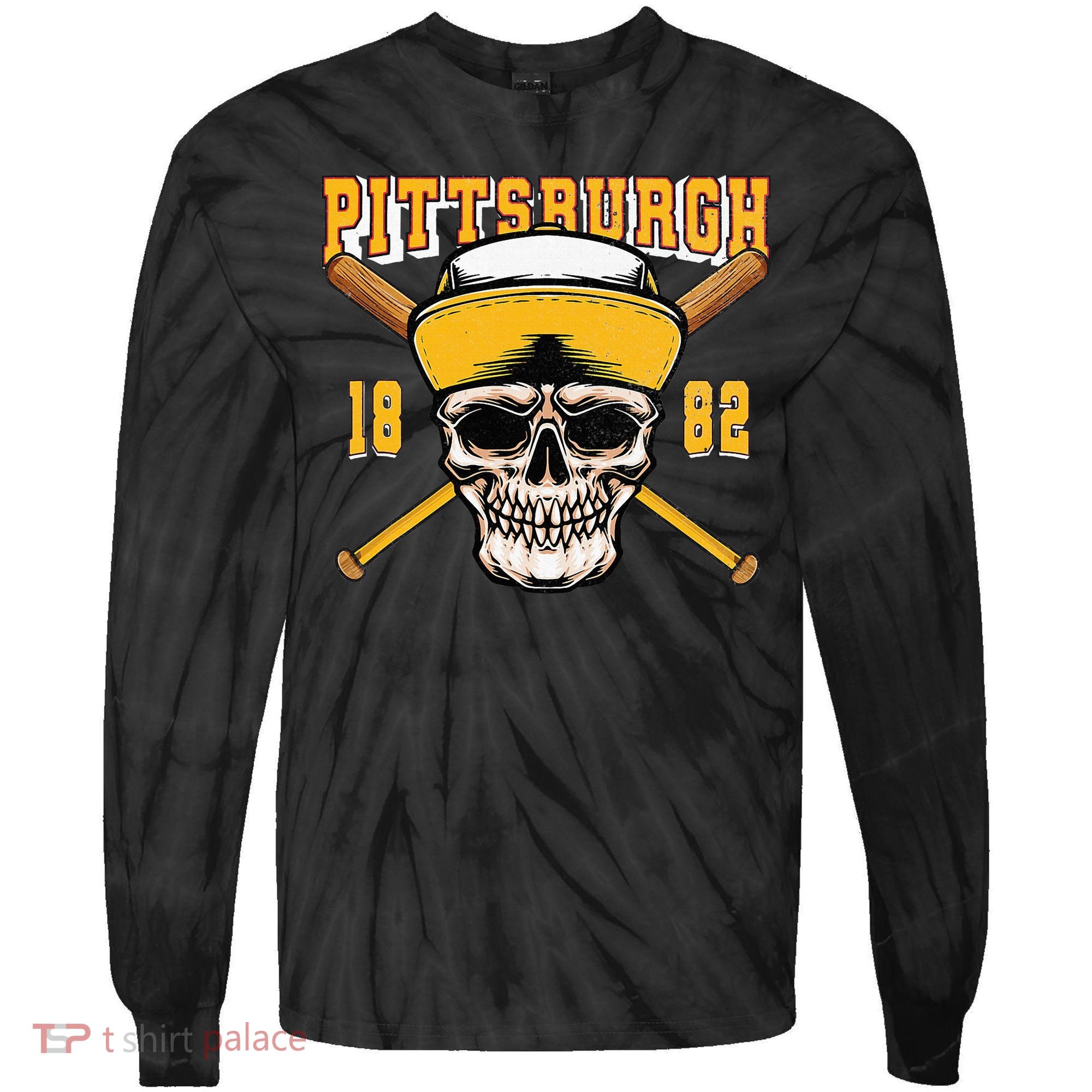 Pittsburgh Baseball Skyline Pennsylvania Player Coach Fan Tie-Dye Long Sleeve Shirt