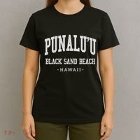 PunaluU Black Sand Beach Kona Stitched Big Island Of Hawaii T-Shirt thumb 4