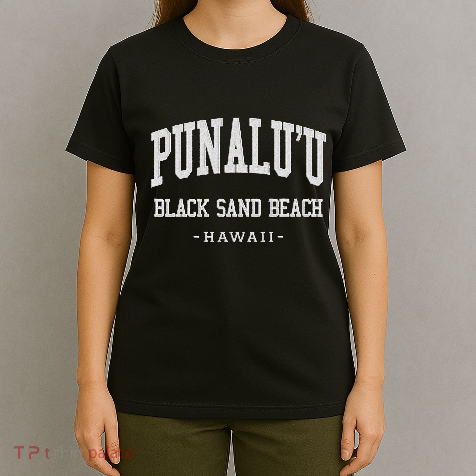 PunaluU Black Sand Beach Kona Stitched Big Island Of Hawaii T-Shirt