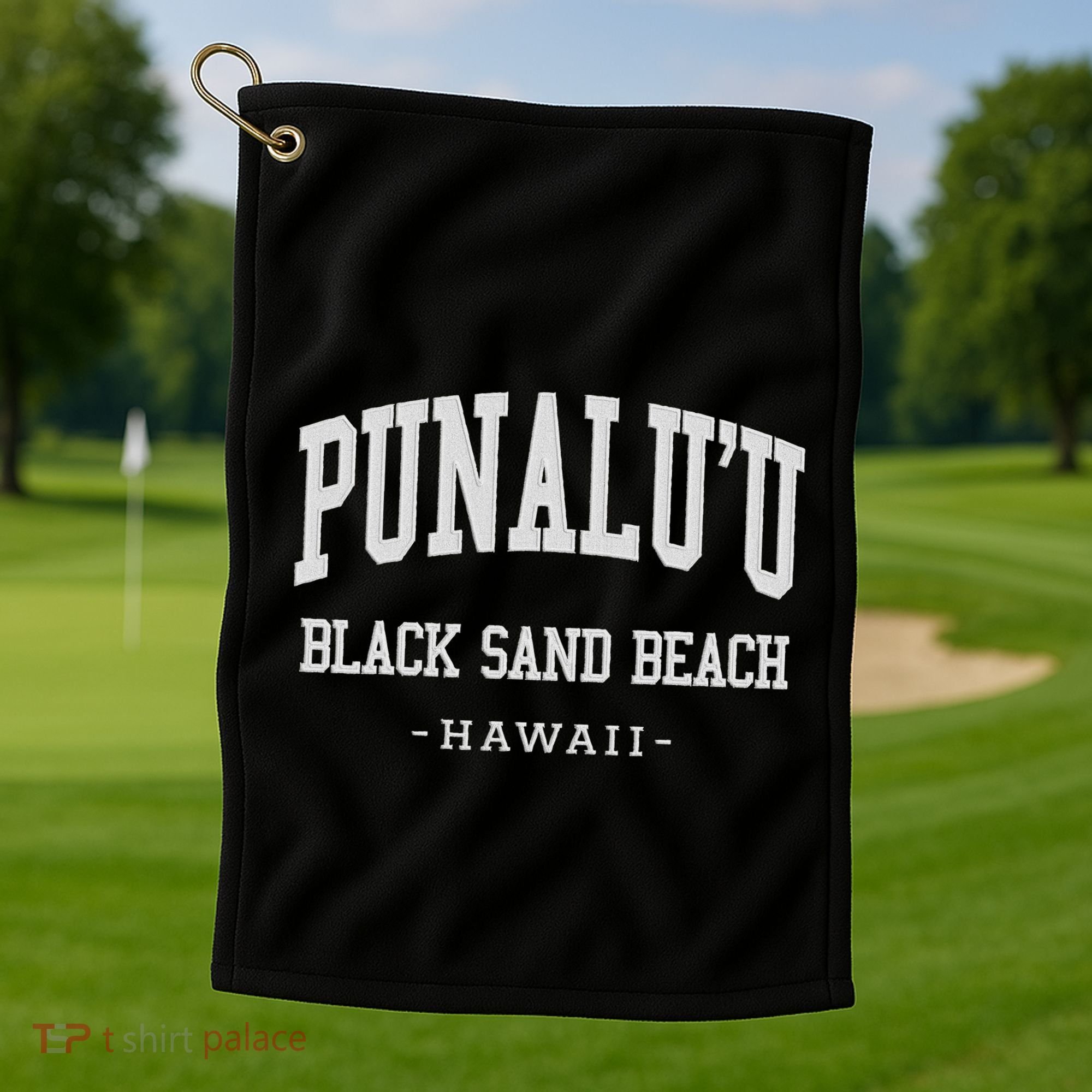 PunaluU Black Sand Beach Kona Stitched Big Island Of Hawaii Golf Towel