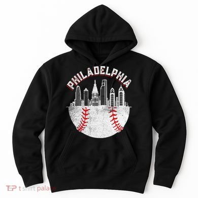 Philadelphia Baseball Skyline Retro Philly Cityscap Hoodie