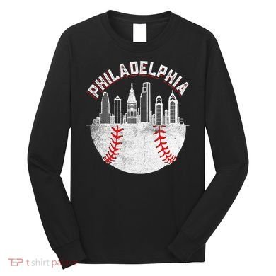 Philadelphia Baseball Skyline Retro Philly Cityscap Long Sleeve Shirt