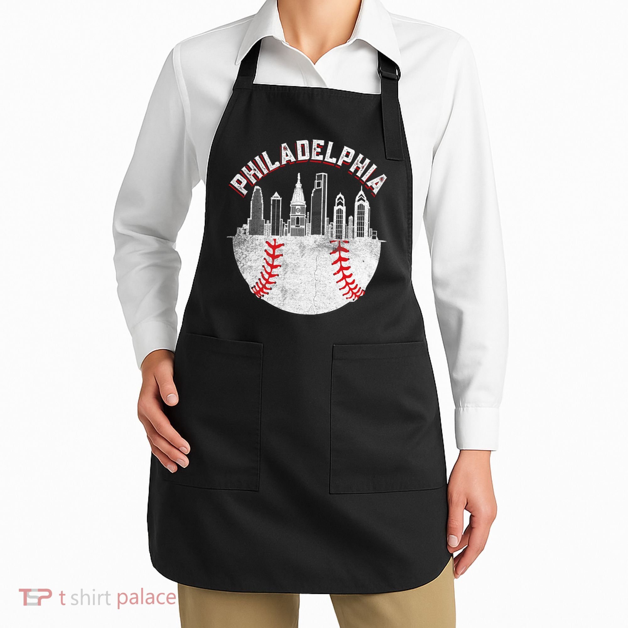 Philadelphia Baseball Skyline Retro Philly Cityscap Apron