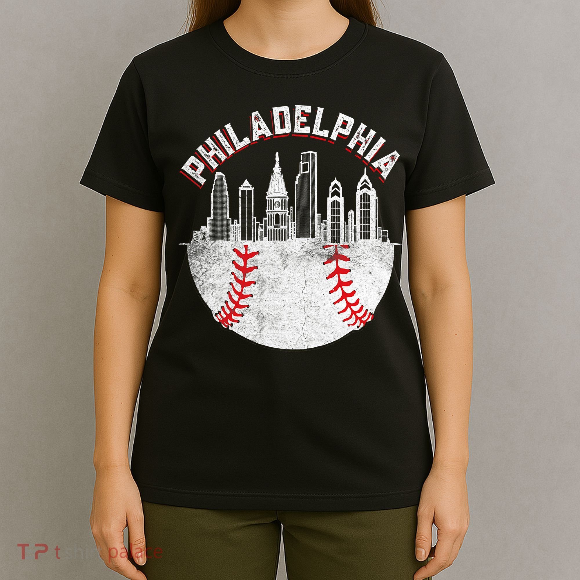 Philadelphia Baseball Skyline Retro Philly Cityscap T-Shirt