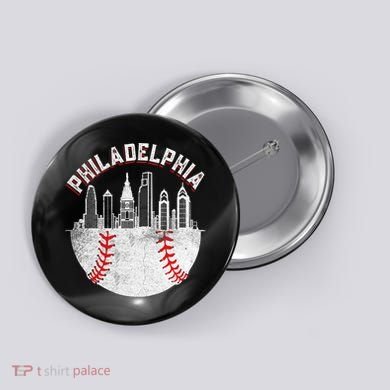 Philadelphia Baseball Skyline Retro Philly Cityscap Button