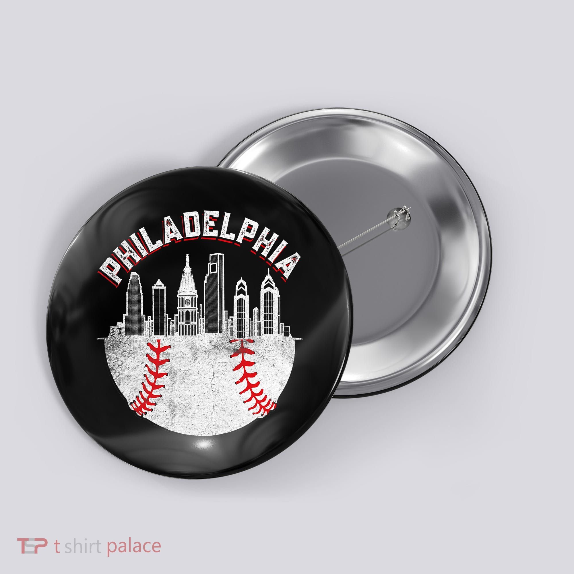 Philadelphia Baseball Skyline Retro Philly Cityscap Button