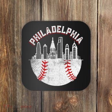 Philadelphia Baseball Skyline Retro Philly Cityscap Coaster