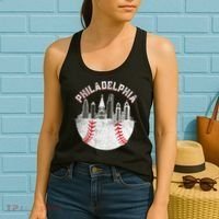 Philadelphia Baseball Skyline Retro Philly Cityscap Women's Tank Top thumb 2