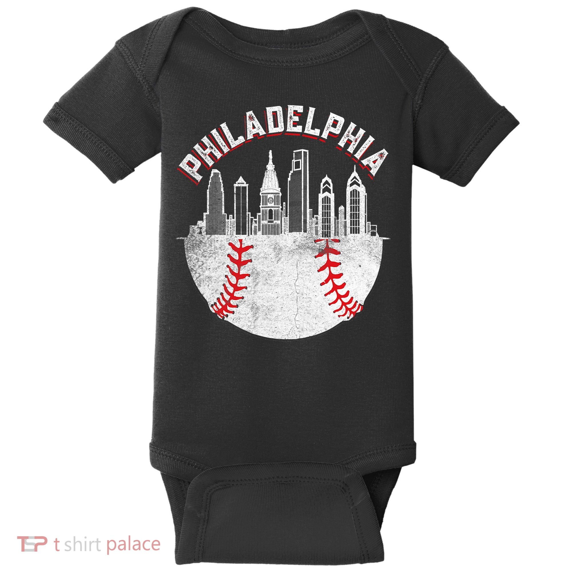 Philadelphia Baseball Skyline Retro Philly Cityscap Baby Bodysuit