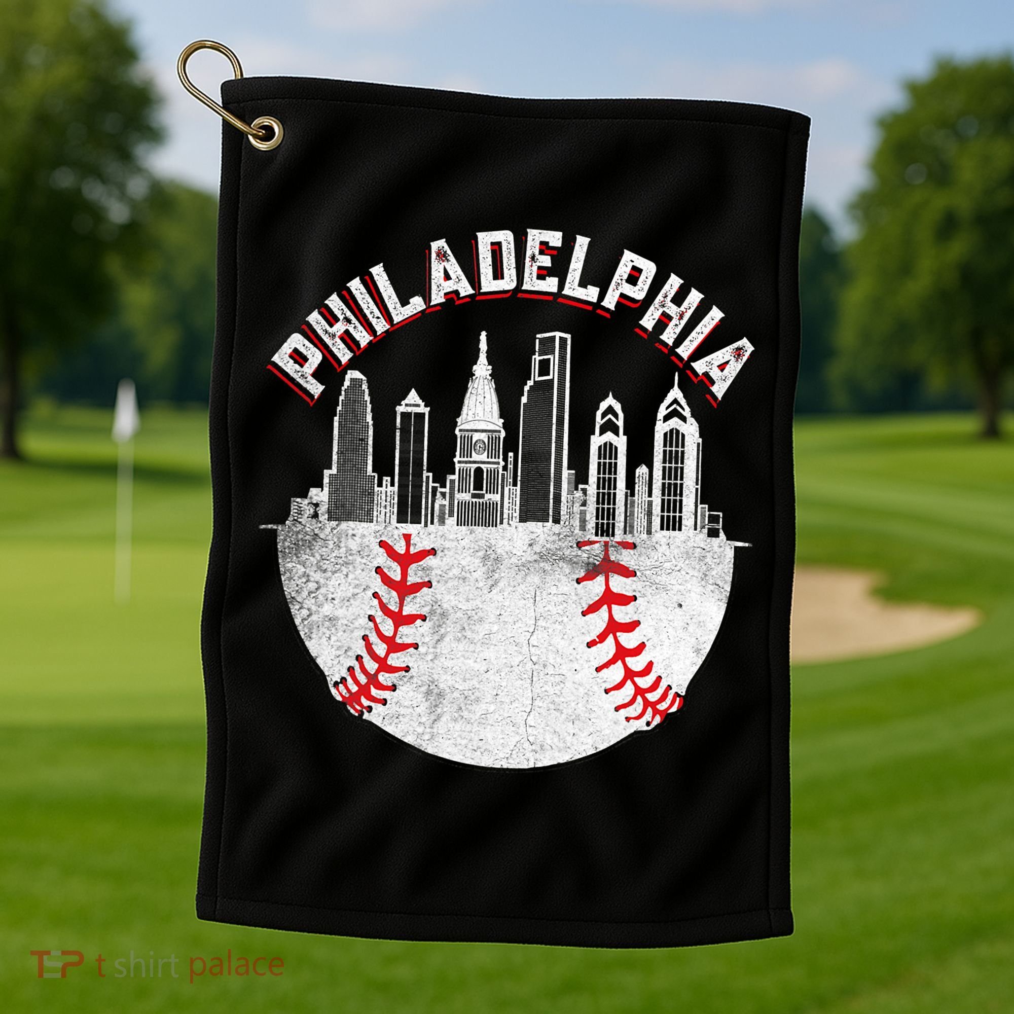 Philadelphia Baseball Skyline Retro Philly Cityscap Golf Towel
