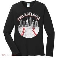 Philadelphia Baseball Skyline Retro Philly Cityscap Women's Long Sleeve Shirt thumb 0