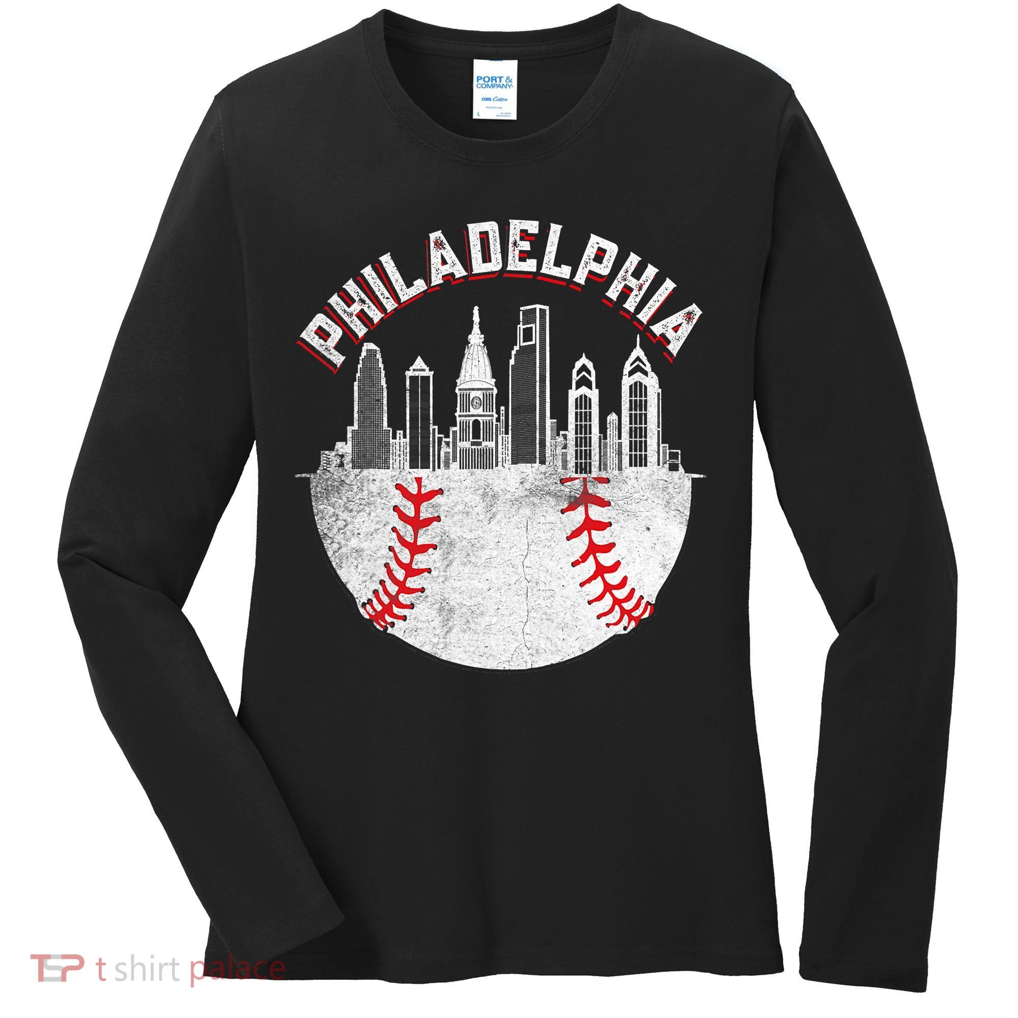 Philadelphia Baseball Skyline Retro Philly Cityscap Women's Long Sleeve Shirt
