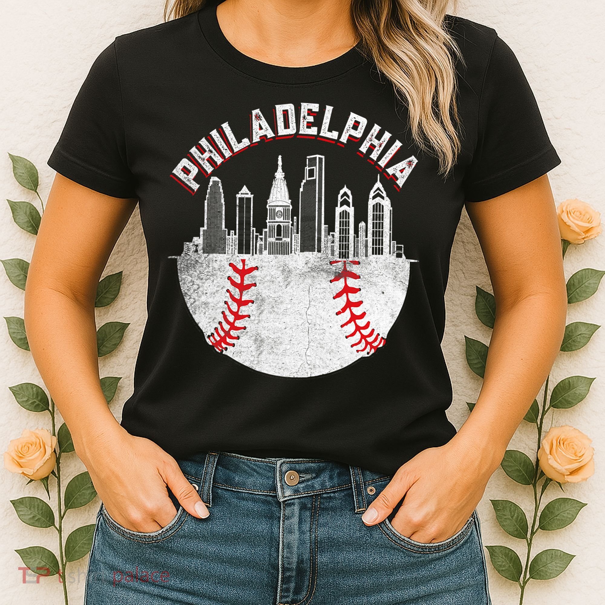 Philadelphia Baseball Skyline Retro Philly Cityscap Women's T-Shirt