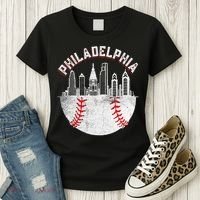 Philadelphia Baseball Skyline Retro Philly Cityscap Women's T-Shirt thumb 3