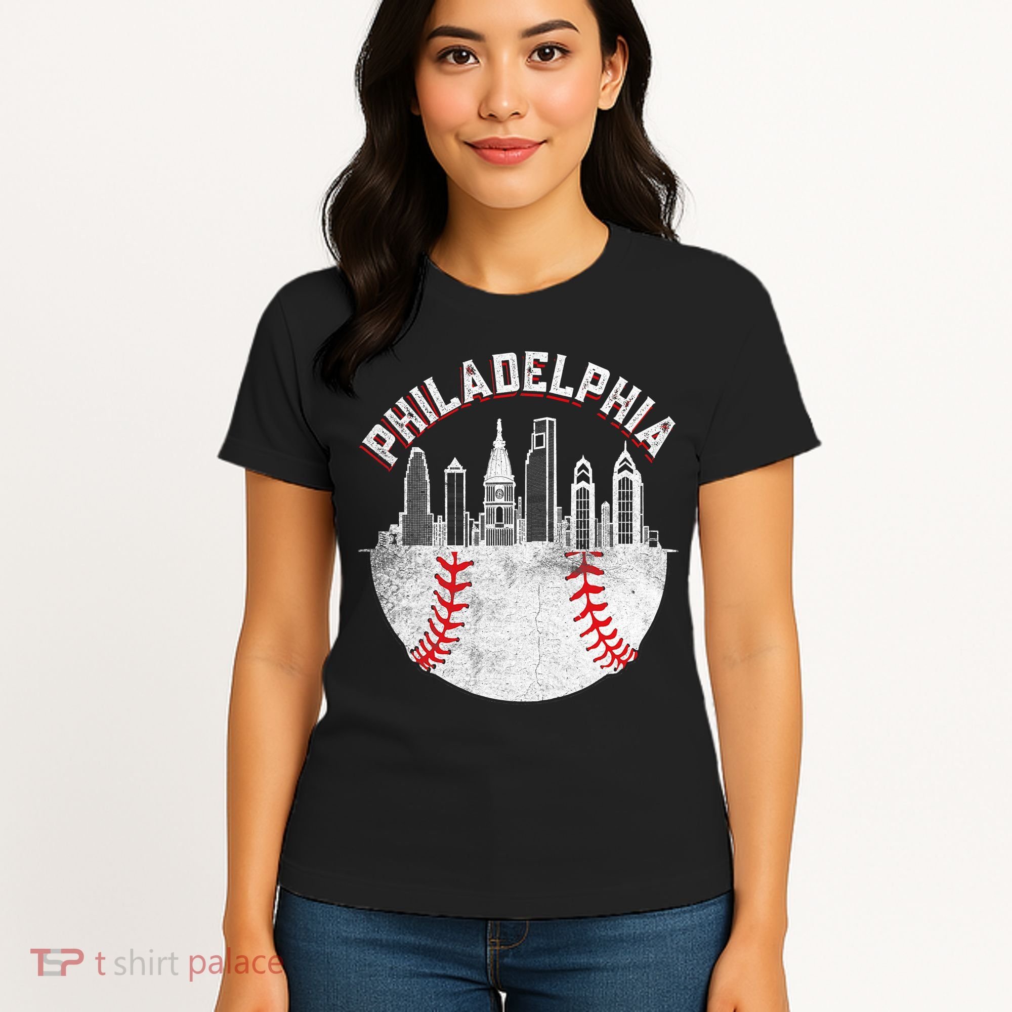 Philadelphia Baseball Skyline Retro Philly Cityscap Women's T-Shirt