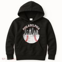 Philadelphia Baseball Skyline Retro Philly Cityscap Kids Hoodie thumb 0
