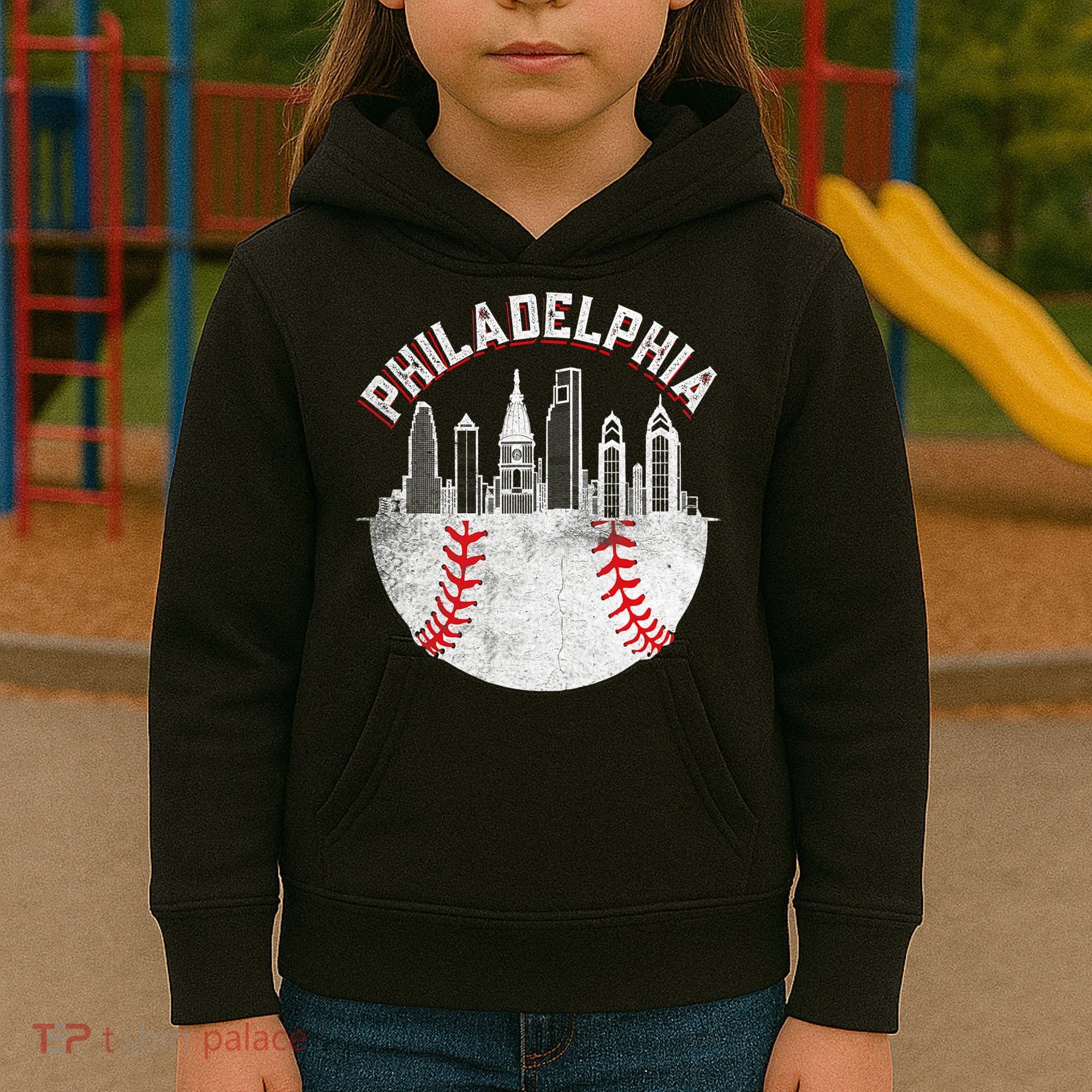 Philadelphia Baseball Skyline Retro Philly Cityscap Kids Hoodie