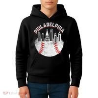 Philadelphia Baseball Skyline Retro Philly Cityscap Kids Hoodie thumb 4