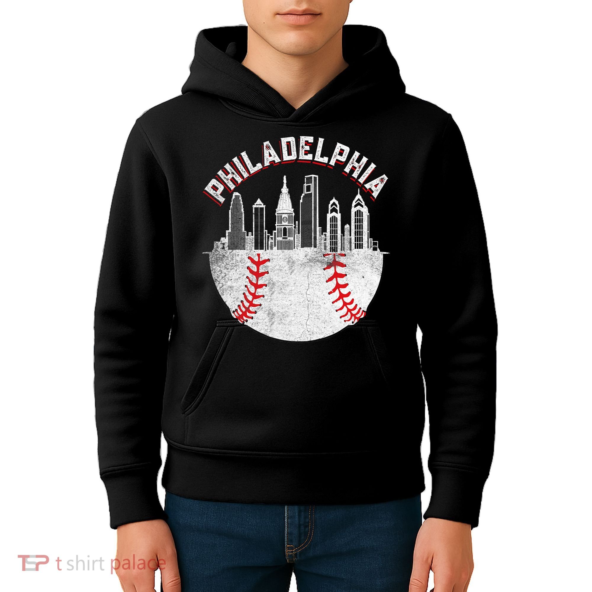 Philadelphia Baseball Skyline Retro Philly Cityscap Kids Hoodie
