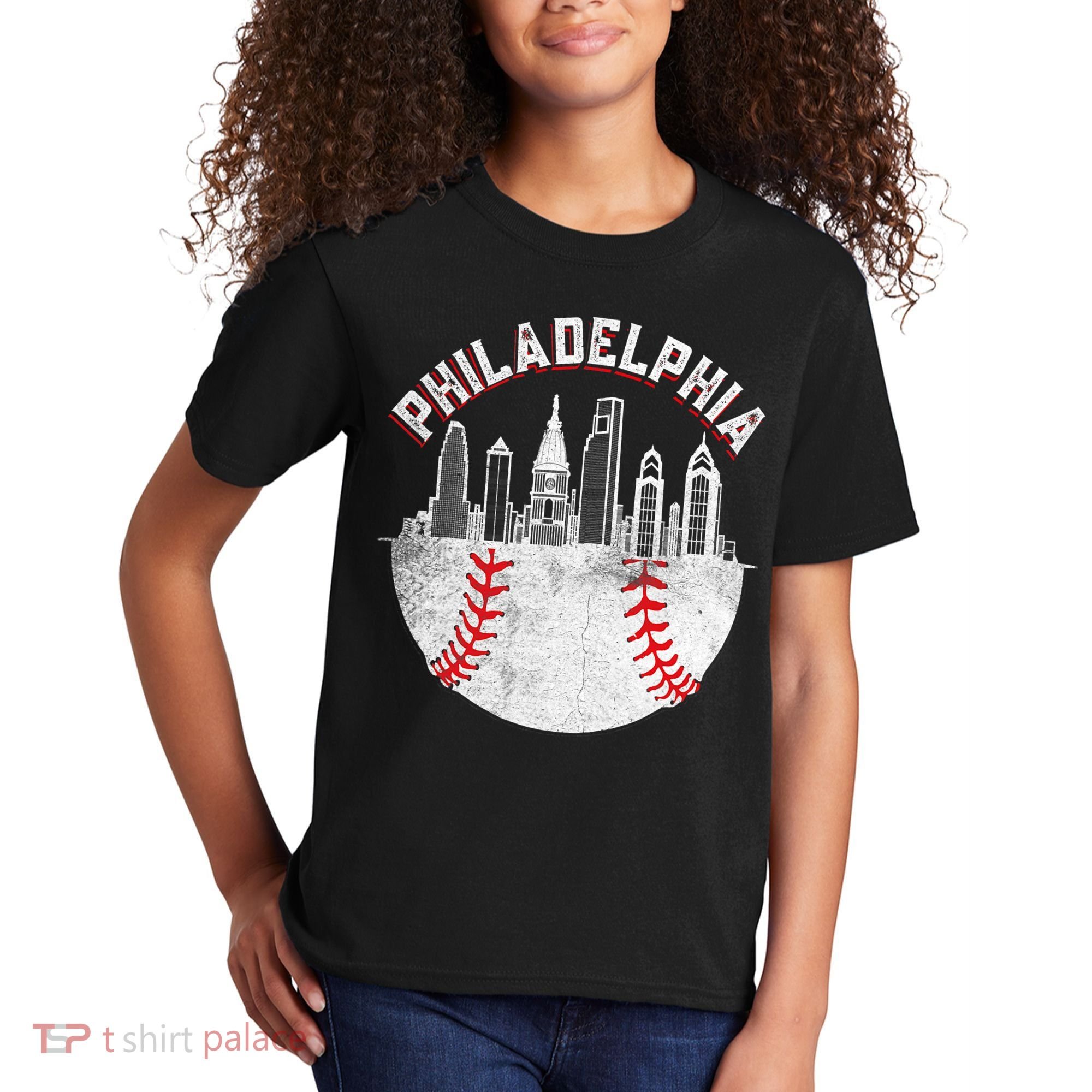 Philadelphia Baseball Skyline Retro Philly Cityscap Kids T-Shirt