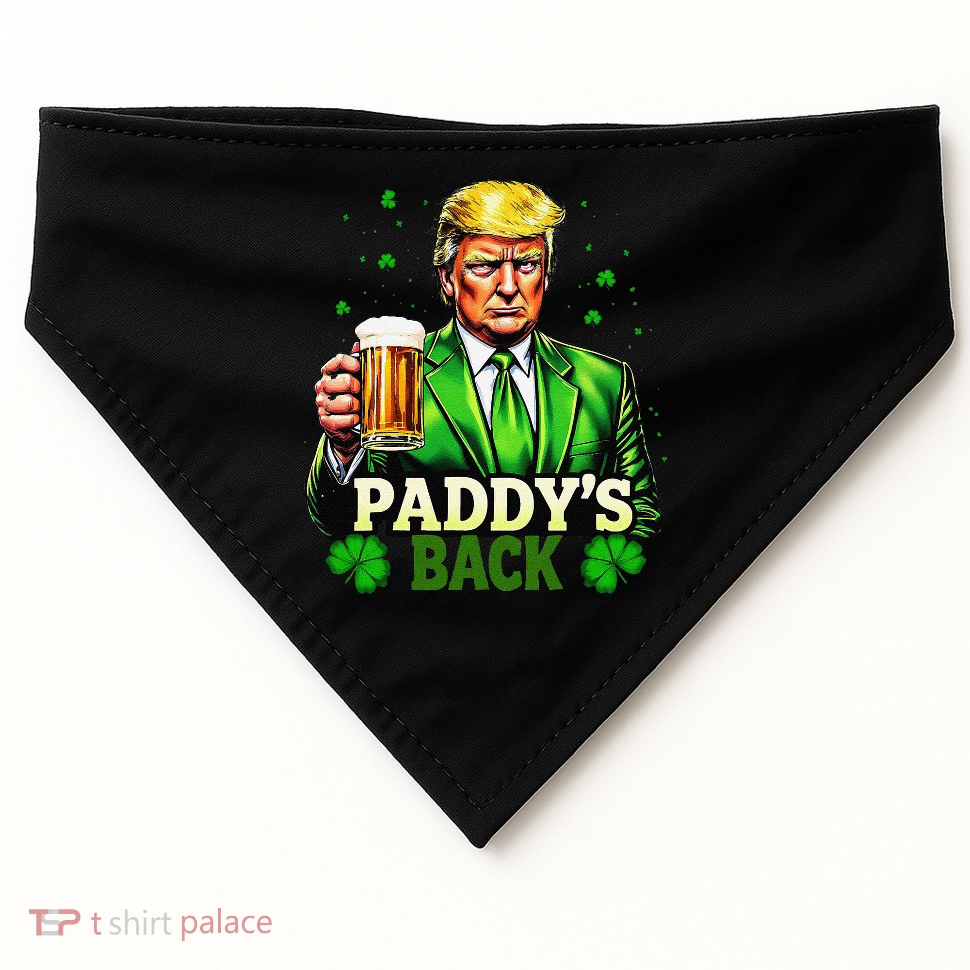 PaddyS Back Trump Beer Shamrock St PatrickS Day Trump USA-Made Doggie Bandana